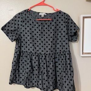 Black and Grey Polka Dot Peplum Top